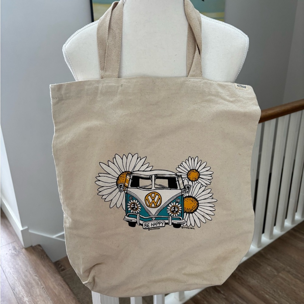 Beige Tote Bag with Floral Van Design